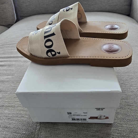 Chloe Woody Logo Slide Sandals Auth W/ Box & Dust Bags Sz 39 - Picture 6 of 12